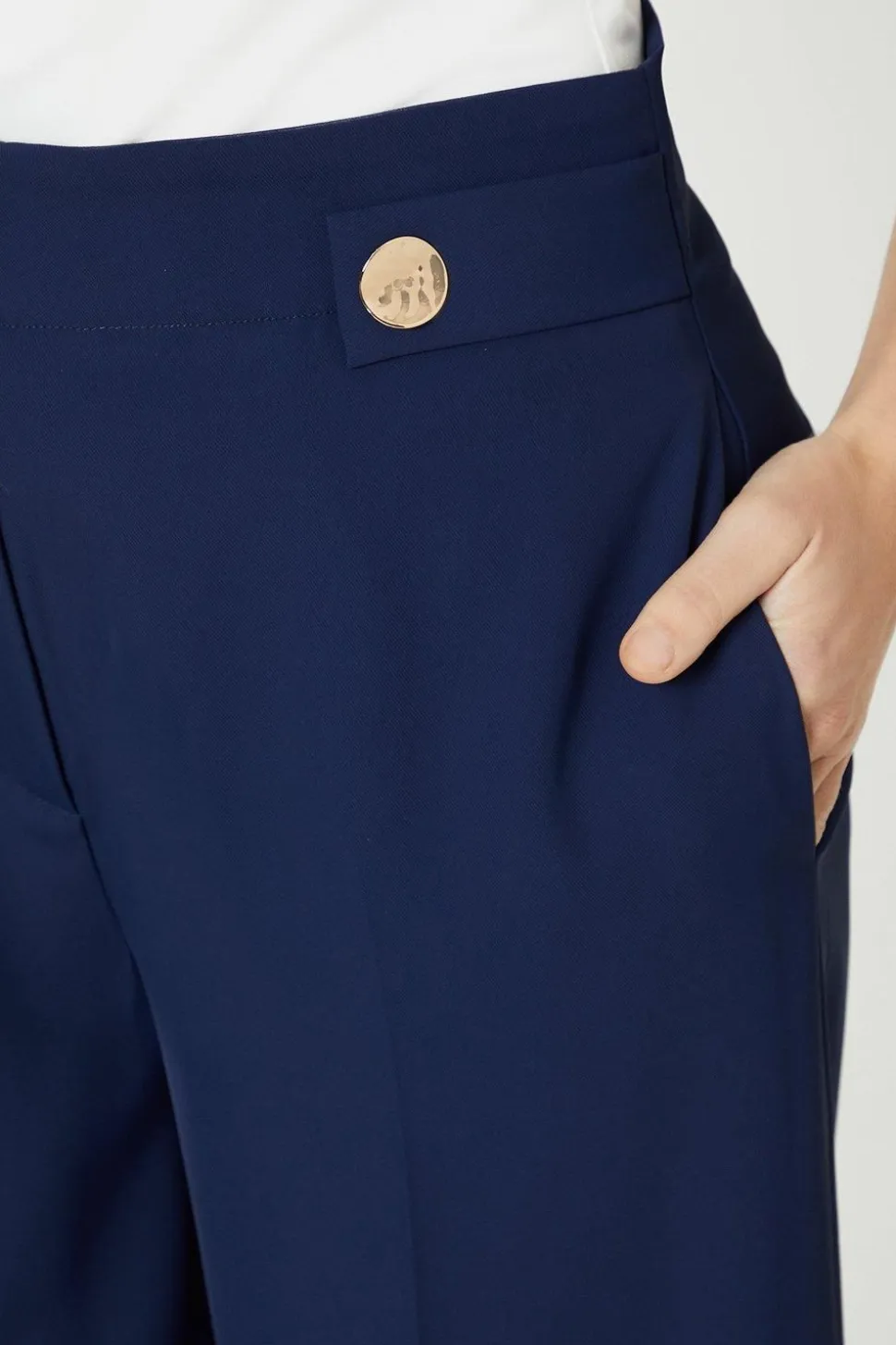 Petite Button Tab Detail Wide Leg Trouser