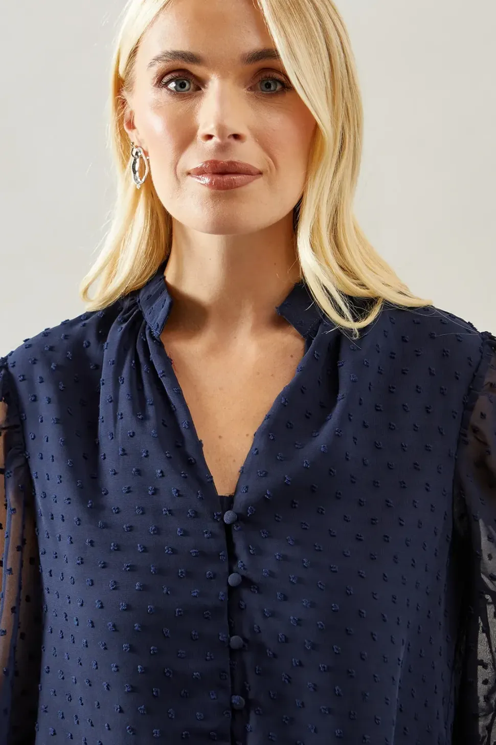 Petite Button Through Dobby Blouse