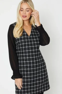 Petite Chiffon Sleeve Check Boucle Dress