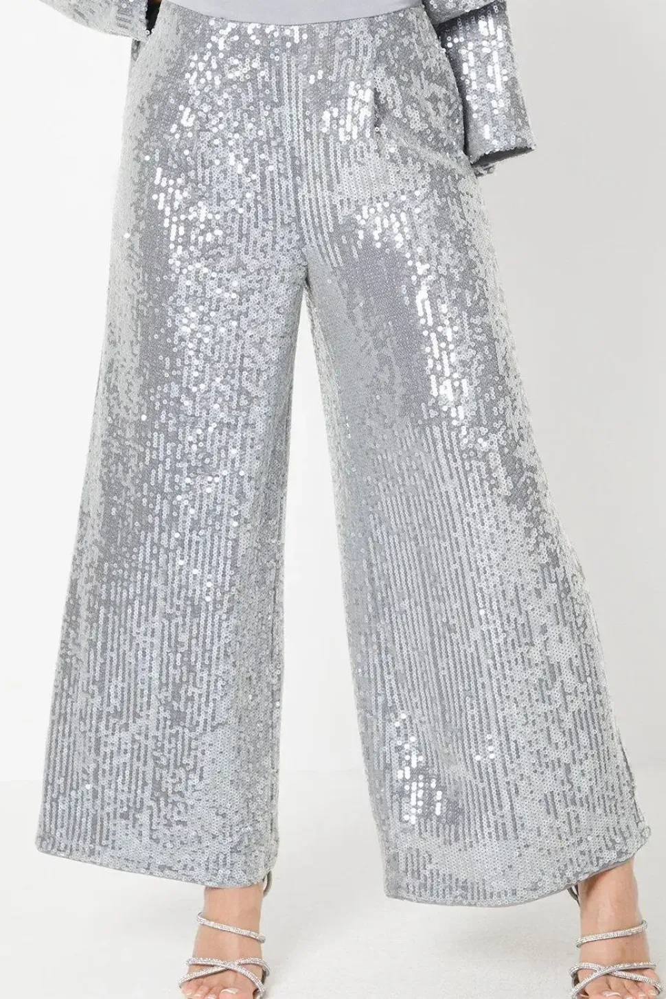 Petite Clear Sequin Wide Leg Trousers
