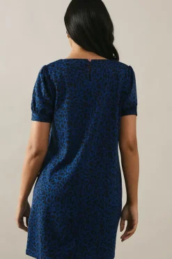 Petite Cobalt Short Sleeve Jacquard Ponte Shift Dress