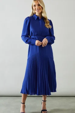 Petite Collared Pleated Shirt Midi Dress