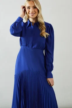 Petite Collared Pleated Shirt Midi Dress