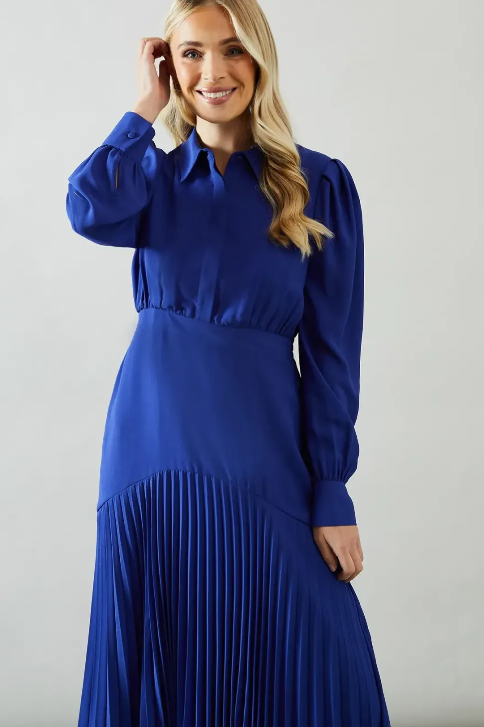 Petite Collared Pleated Shirt Midi Dress