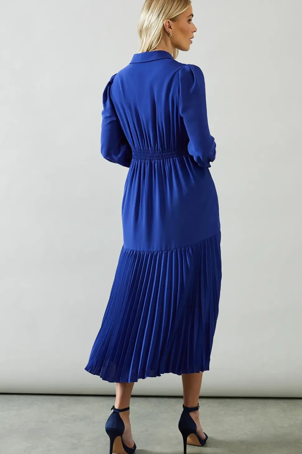 Petite Collared Pleated Shirt Midi Dress