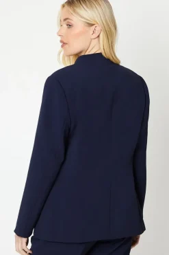 Petite Collarless Button Detail Edge To Edge Jacket
