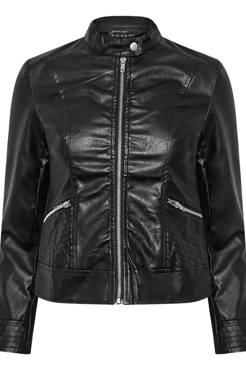 Petite Collarless Faux Leather Jacket