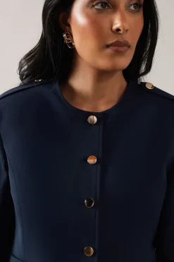 Petite Collarless Military Jacket