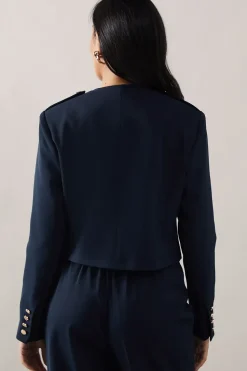 Petite Collarless Military Jacket