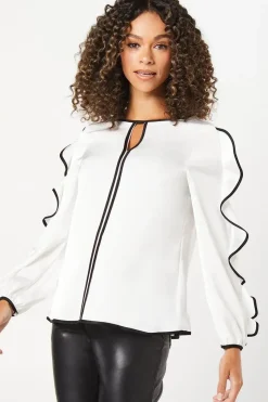 Petite Contrast Cold Shoulder Blouse