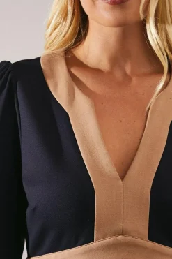 Petite Contrast Detail Ponte Midi Dress