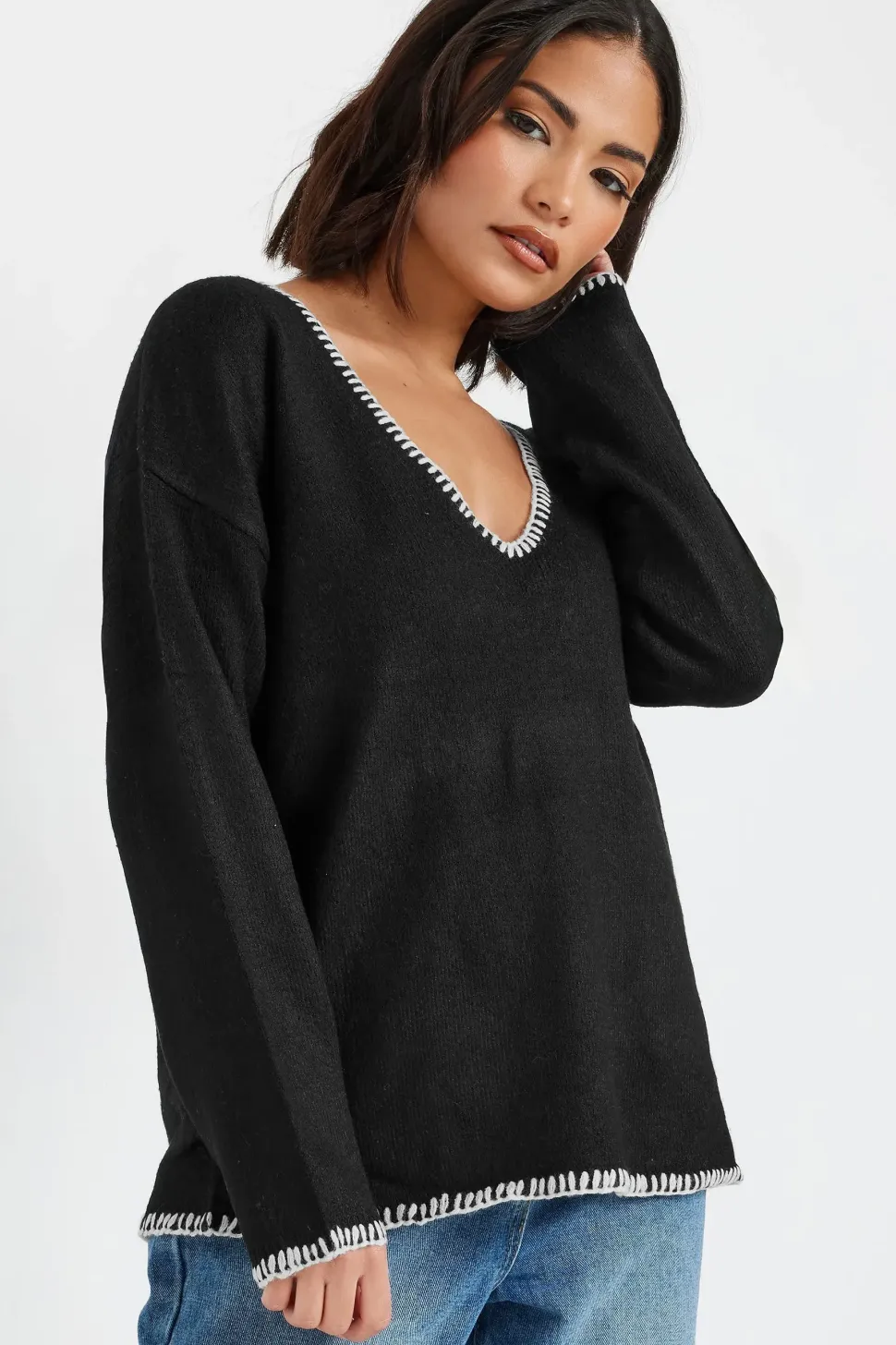 Petite Contrast Stitch Jumper