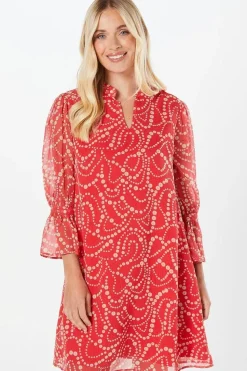 Petite Coral Spot V-neck Shift Dress