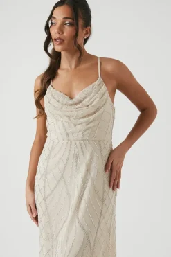 Petite Cowl Embellished Bridesmaid Maxi Dress