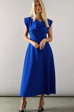 Petite Cowl Neck Crepe Midi Dress