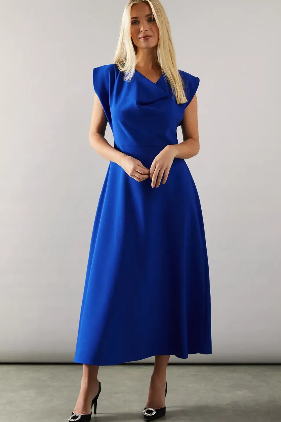 Petite Cowl Neck Crepe Midi Dress