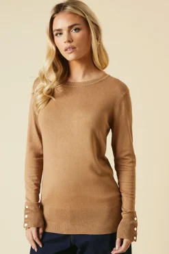 Petite Crew Neck Button Cuff Jumper