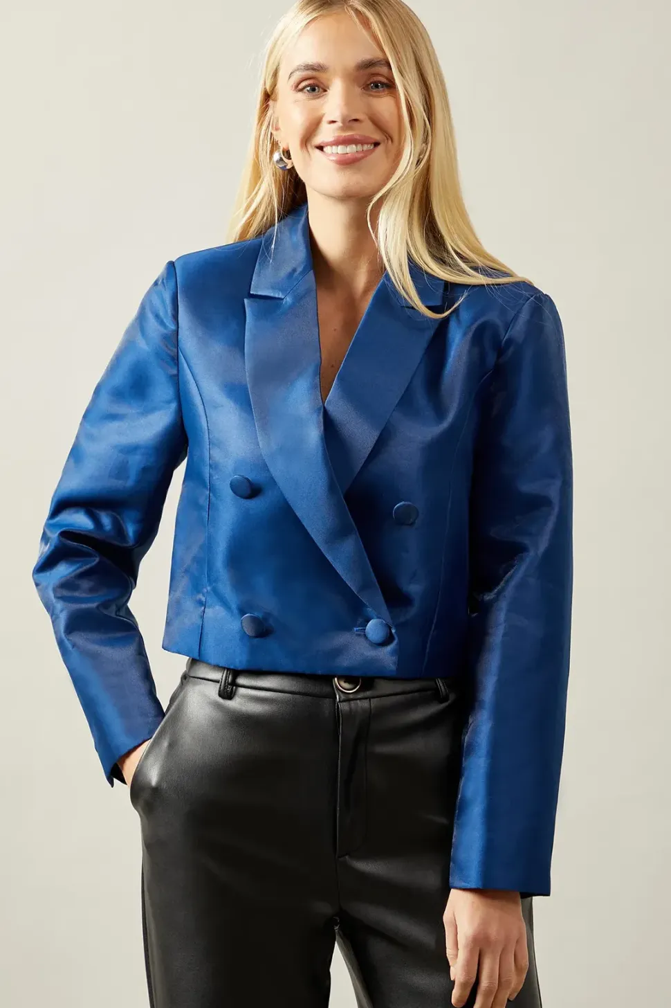 Petite Crop Double Breasted Blazer