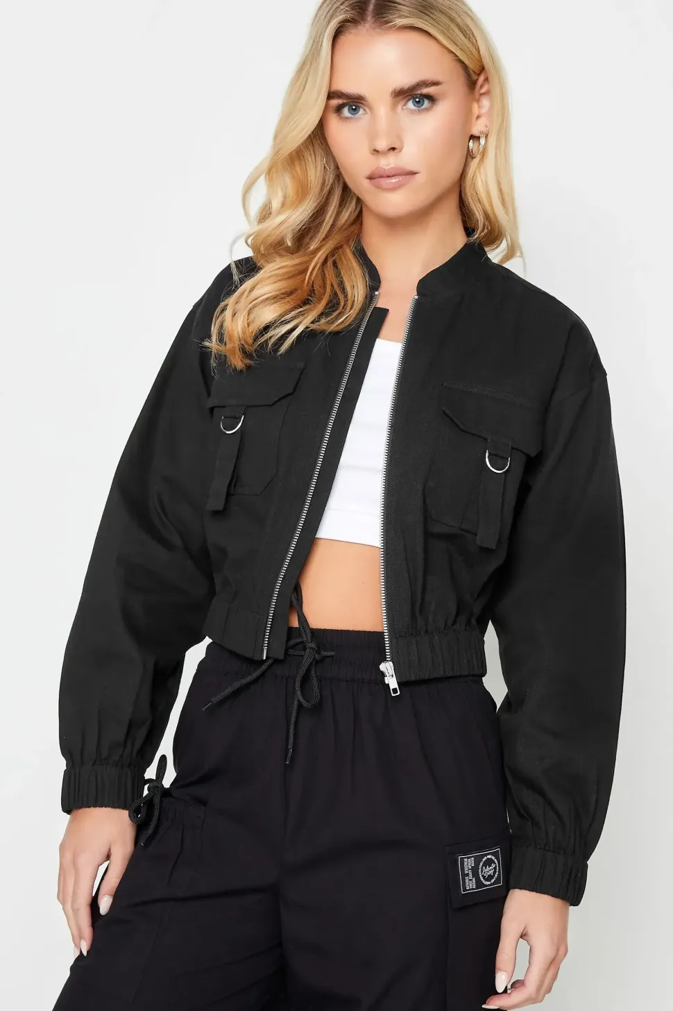 Petite Cropped Bomber Jacket