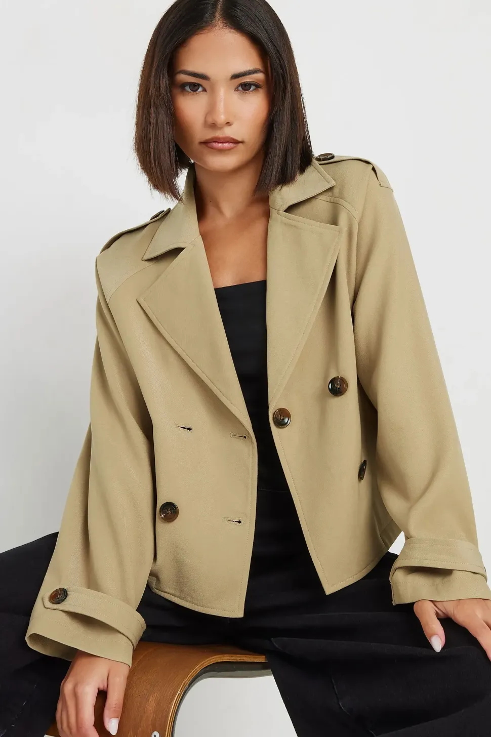 Petite Cropped Trench Coat