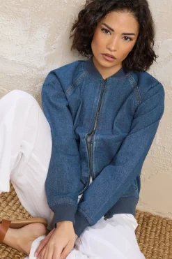 Petite Denim Bomber Jacket