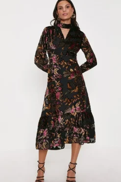 Petite Devore High Neck Keyhole Maxi Dress