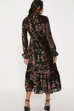 Petite Devore High Neck Keyhole Maxi Dress