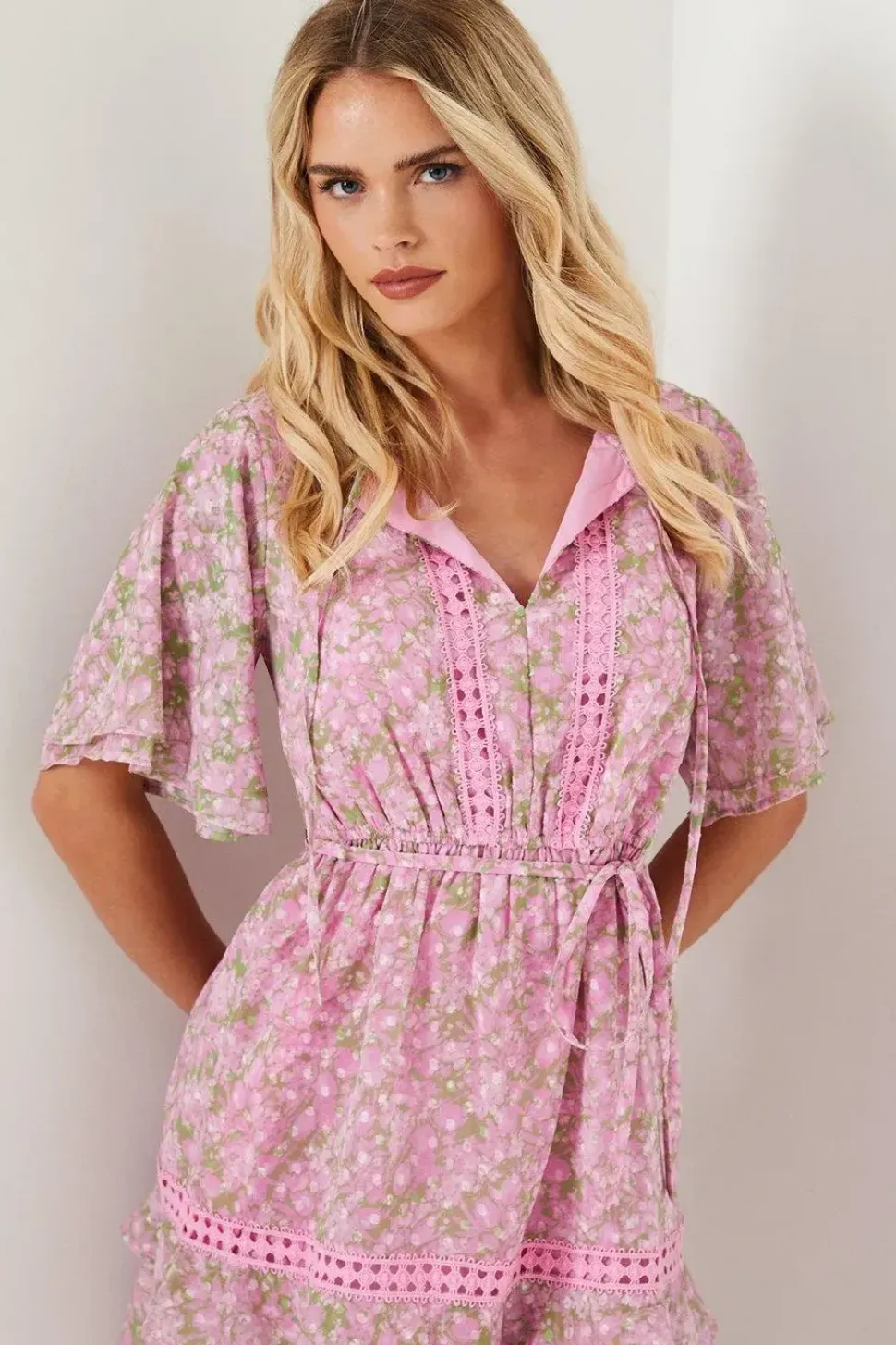 Petite Ditsy Dobby Chiffon Trim Insert Skater Dress