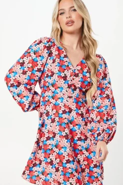 Petite Ditsy Floral Button Front Mini Dress