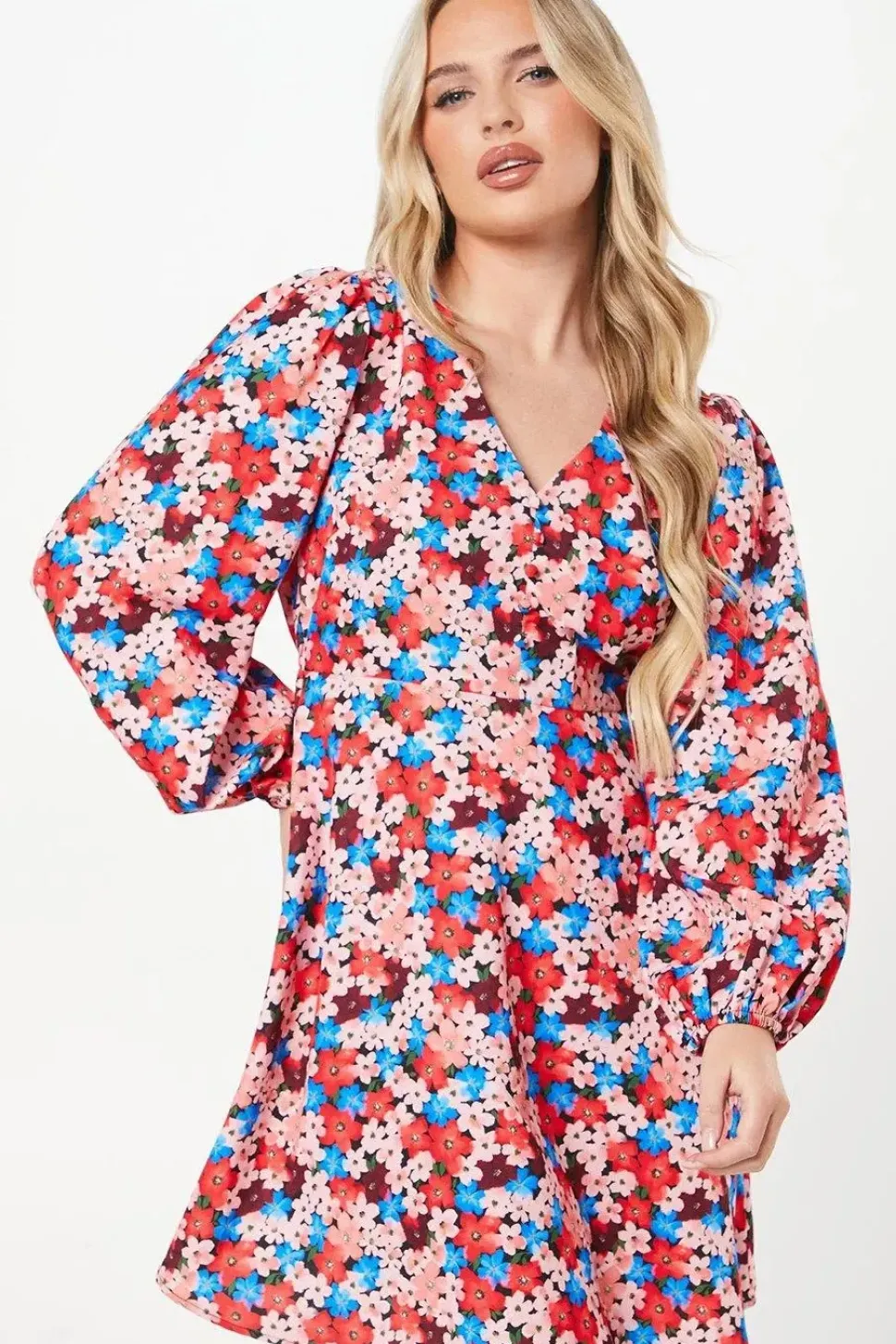 Petite Ditsy Floral Button Front Mini Dress