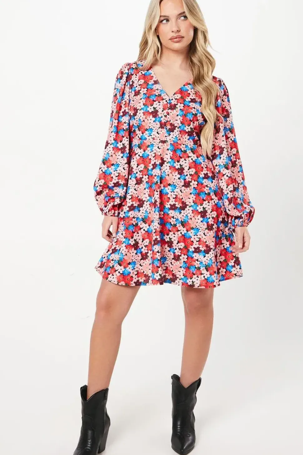 Petite Ditsy Floral Button Front Mini Dress