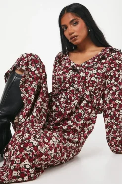 Petite Ditsy Floral Ruffle Front Midi Dress