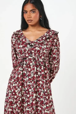 Petite Ditsy Floral Ruffle Front Midi Dress