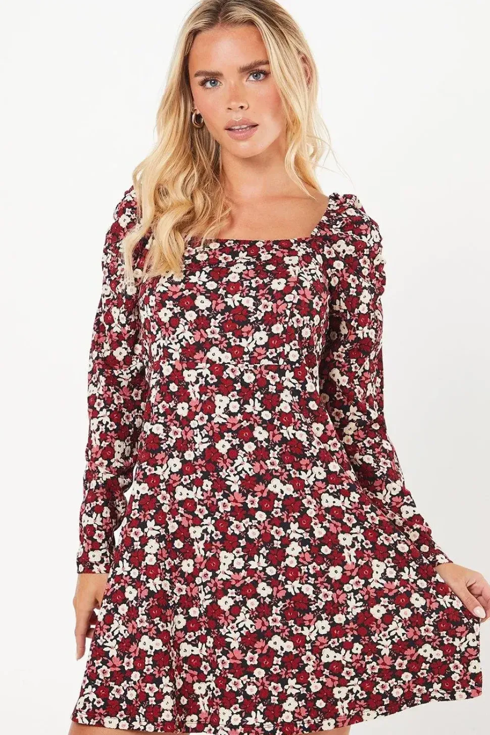 Petite Ditsy Floral Square Neck Mini Dress