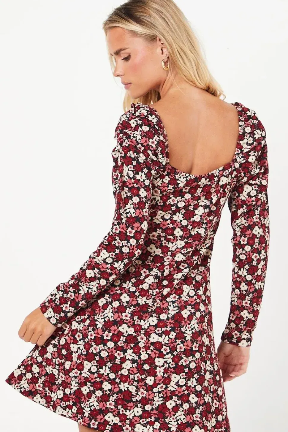 Petite Ditsy Floral Square Neck Mini Dress