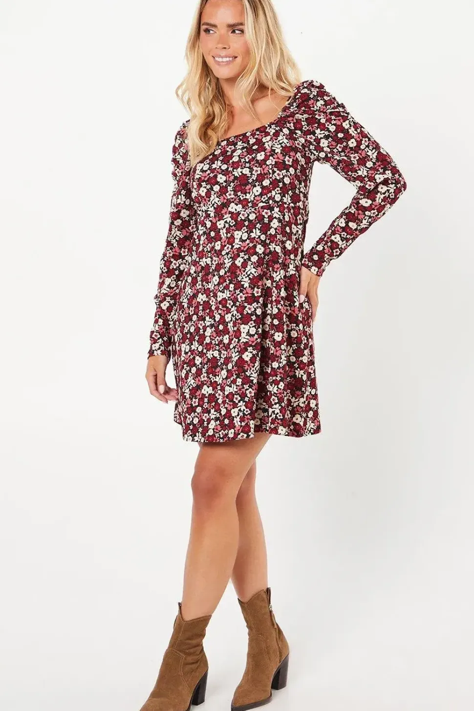 Petite Ditsy Floral Square Neck Mini Dress