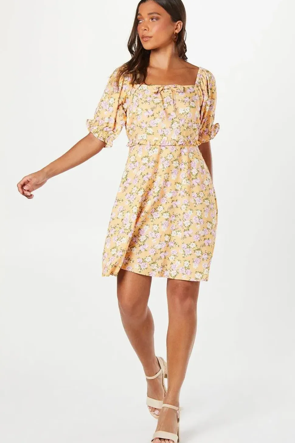 Petite Ditsy Puff Sleeve Mini Dress