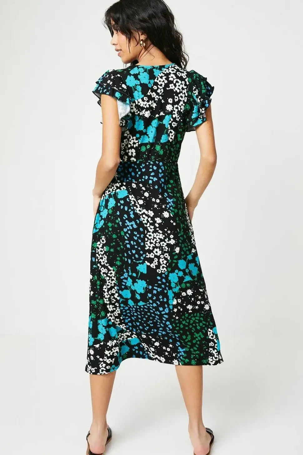 Petite Ditsy Ruffle Sleeve Empire Midi Dress