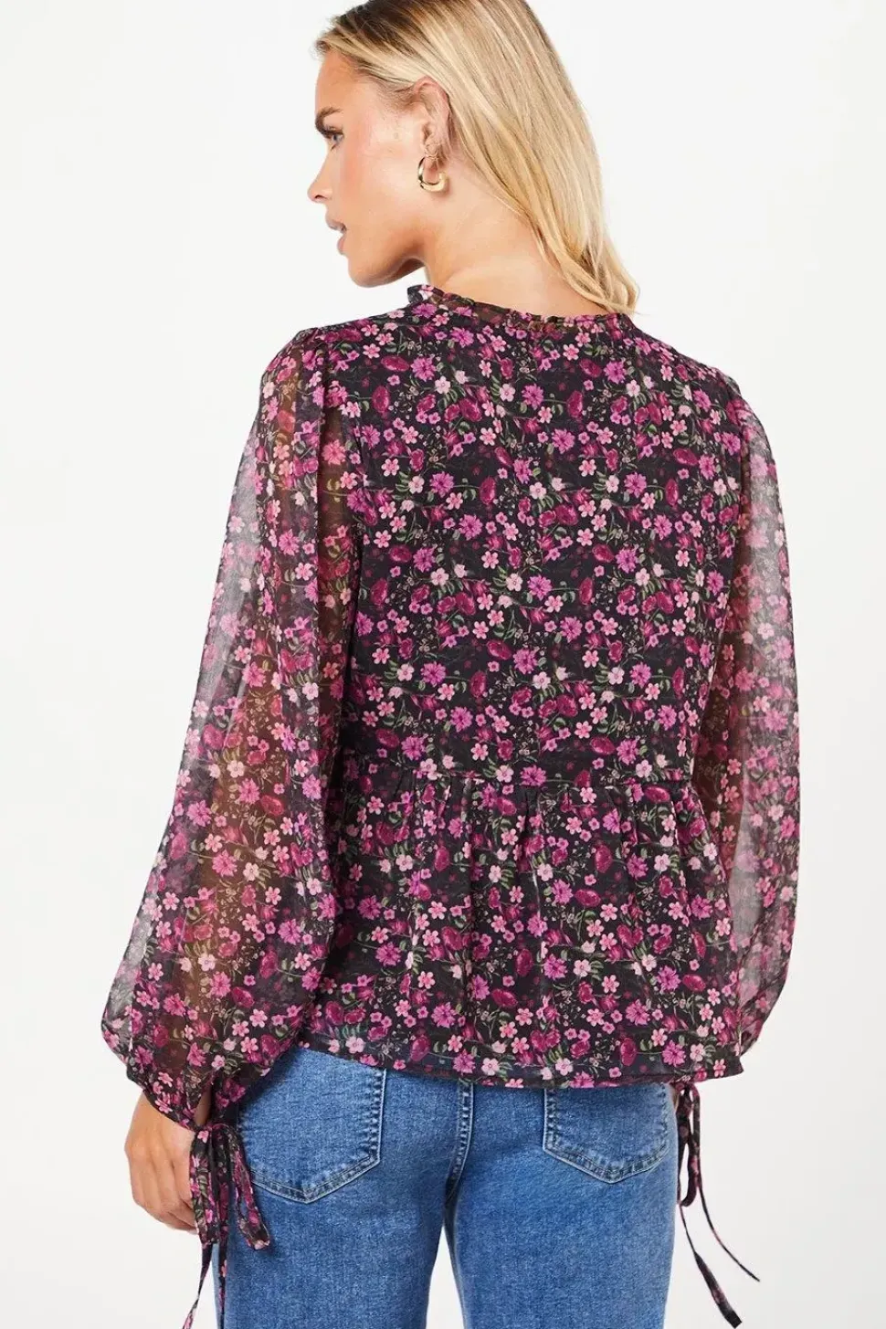 Petite Ditsy Tie Neck Chiffon Blouse
