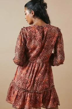 Petite Dobby Chiffon Ruffle Detail Mini Dress