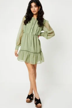 Petite Dobby Scallop Trim Detail Mini Dress