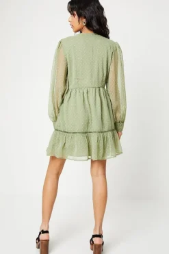 Petite Dobby Scallop Trim Detail Mini Dress