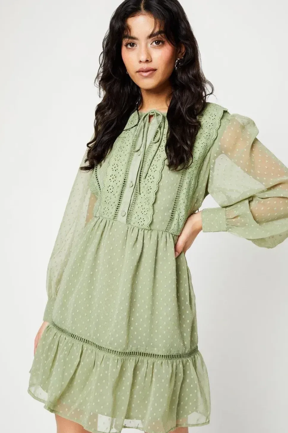 Petite Dobby Scallop Trim Detail Mini Dress