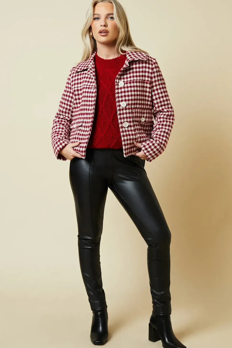Petite Dogtooth Wool Short Coat