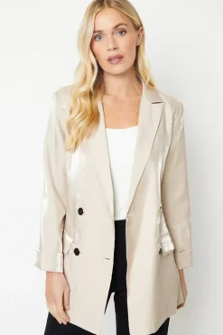 Petite Double Breasted Satin Shimmer Longline Blazer