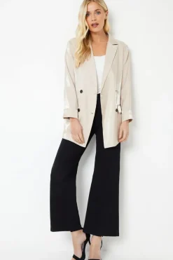 Petite Double Breasted Satin Shimmer Longline Blazer