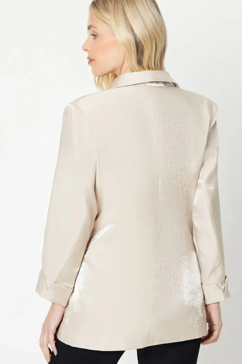 Petite Double Breasted Satin Shimmer Longline Blazer