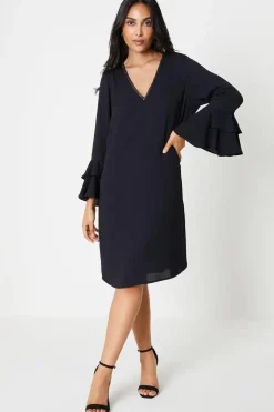 Petite Embellished Sequin Ruffle Sleeve Shift Dress