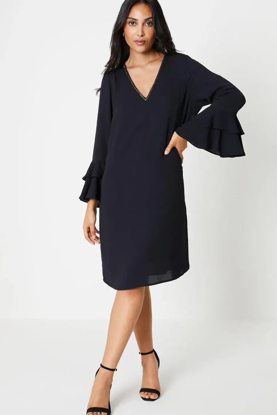 Petite Embellished Sequin Ruffle Sleeve Shift Dress