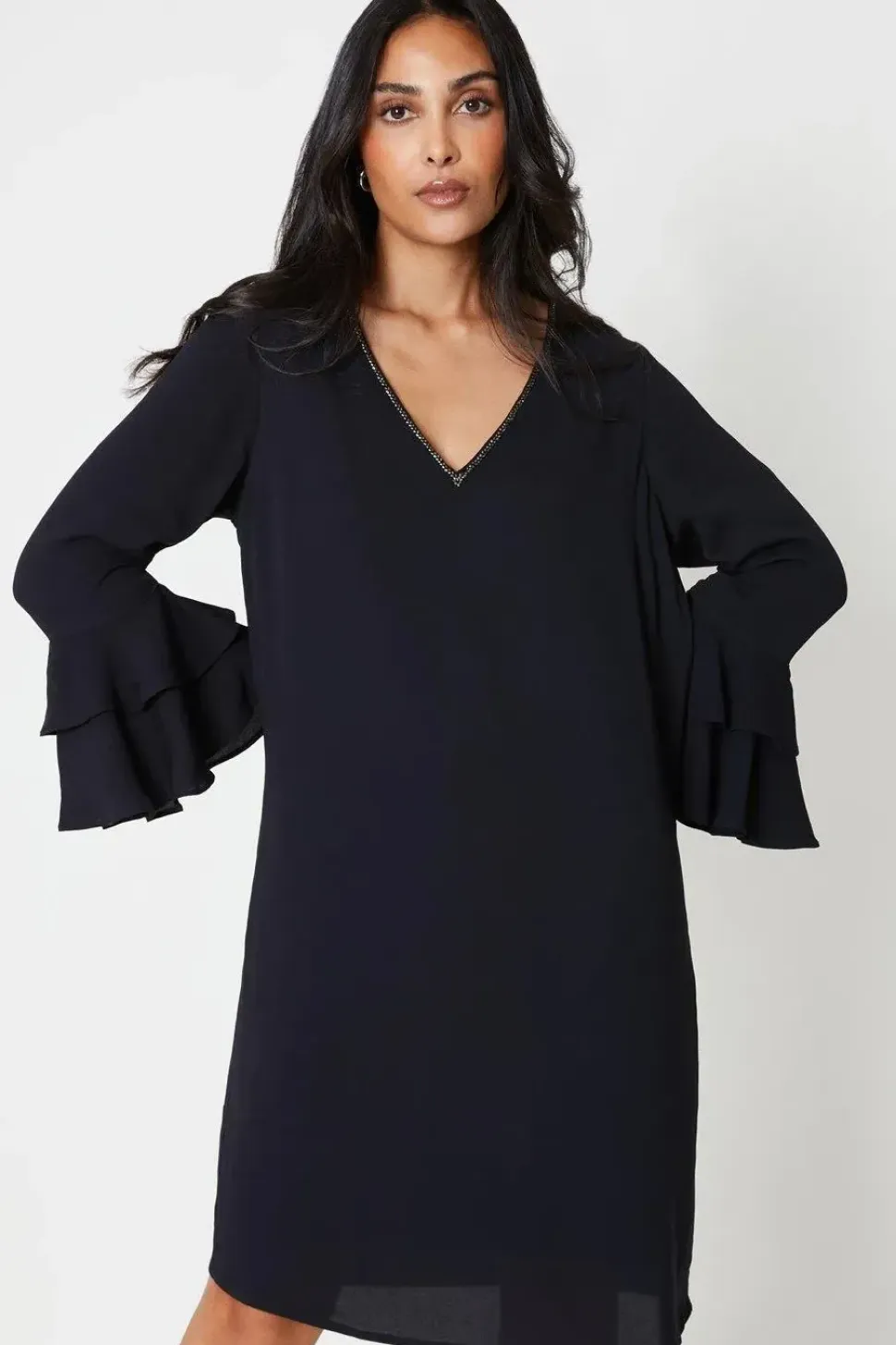 Petite Embellished Sequin Ruffle Sleeve Shift Dress